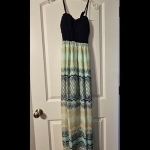 Trixxi Blue and Green Sleeveless Maxi Sundress
